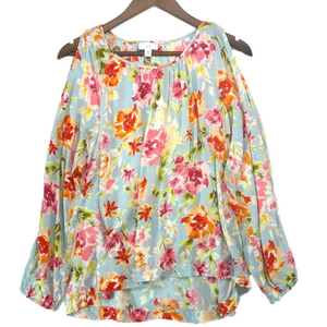 J. Jill Floral Cold Shoulder Top - Blue, Pink, Orange